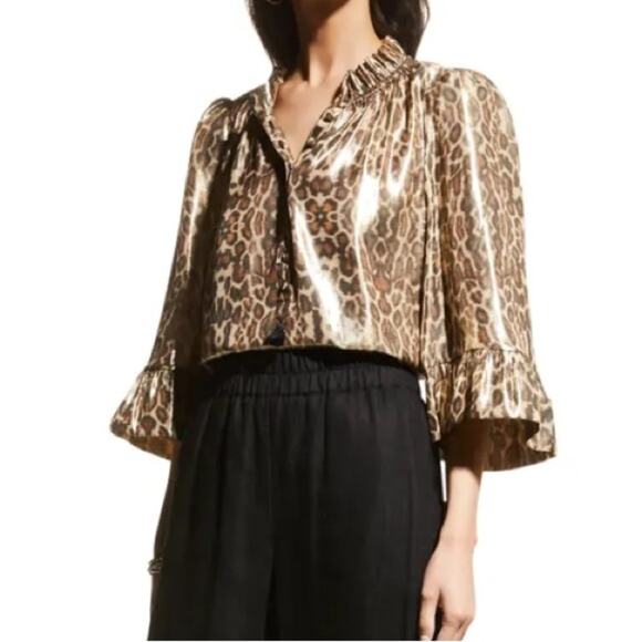Figue Marceline Metallic Leopard Silk Top nwt size XS - Picture 1 of 6
